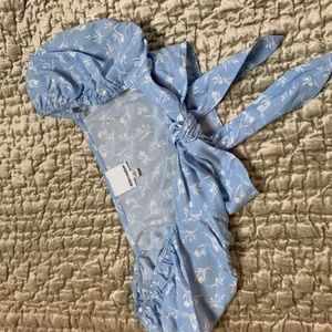 blue floral tie front top